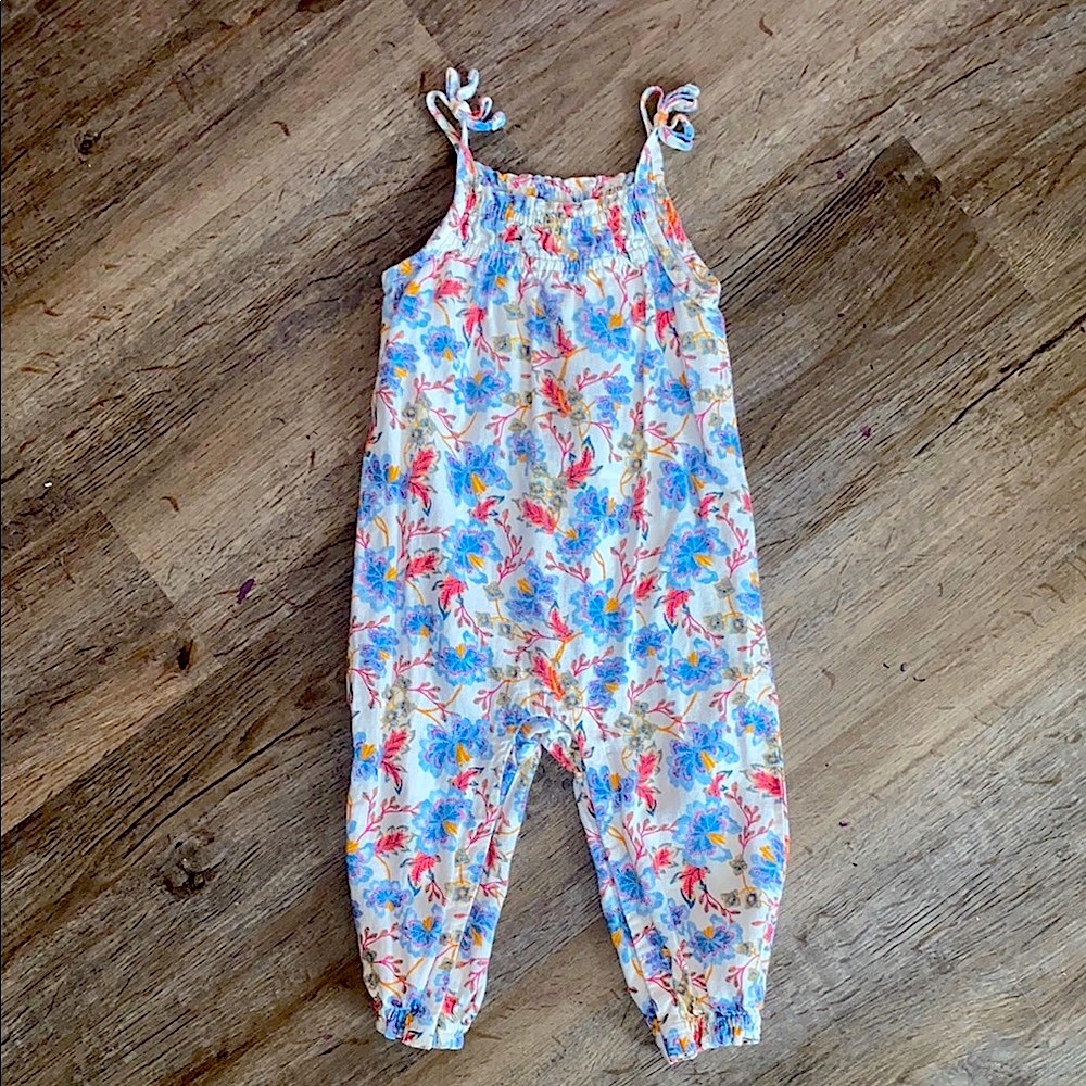 Old Navy Red and Blue Floral Jumpsuit with Elastic Cuffs 18-24M